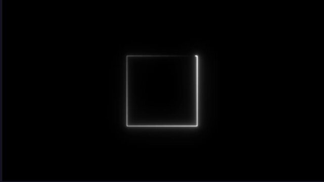 White glowing square frame isolated on black background with bright gradient lighting and sharp edges