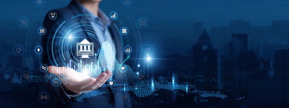 Government Officer Hand Hold E-Governance and Public Sector Digital global networking data. Civic Technology, Digital Democracy, Public Administration, Citizen Services