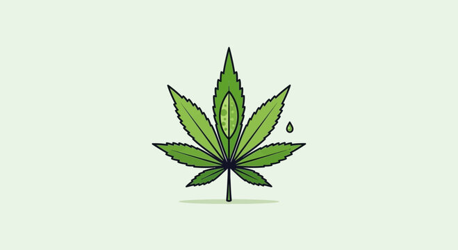 Minimalist green cannabis leaf illustration isolated on a white background.