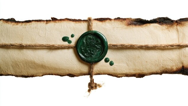 Ancient Scroll Sealed with Green Wax and Tied with Twine.