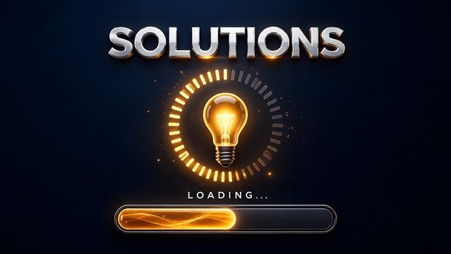 Dynamic business solutions loading concept showing an intensely glowing lightbulb with energy particles symbolizing breakthrough innovation and powerful strategies