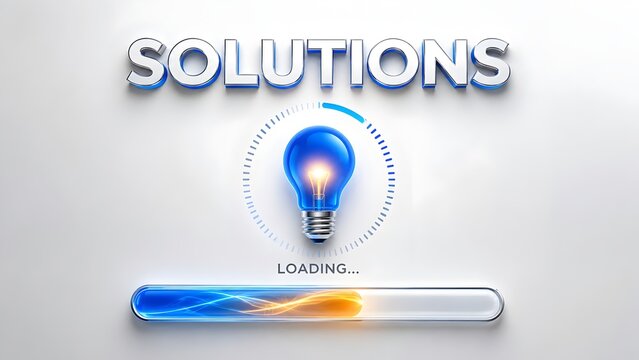 Clean technology solutions loading interface with a blue glowing lightbulb symbolizing corporate IT progress and modern enterprise innovation