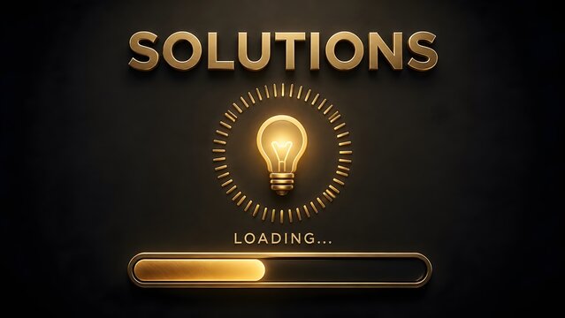 Premium business solutions loading interface featuring a glowing golden lightbulb symbolizing high value corporate innovation and exclusive strategic ideas