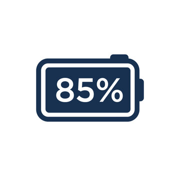 A digital battery icon showing eighty five percent charge level