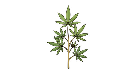 Fototapeta premium A simple hand drawn illustration of a green cannabis plant leaf isolated on white background.