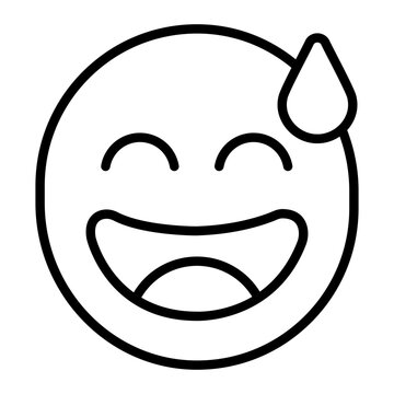 grinning face emoji outline icon. nervous expression with sweat drop