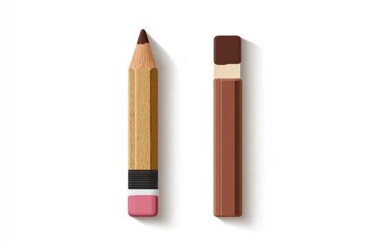 Pencils with wood grain and eraser with transparent background