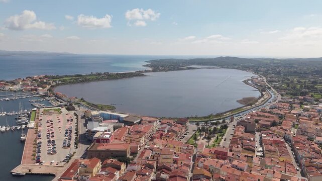 Panoramic Aerial View Of The Saltworks (saline) Of Carloforte On San Pietro Island In Sardinia, Italy.
