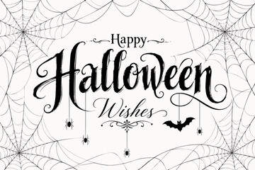 Elegant happy halloween wishes typography design with spooky spider web background © joya