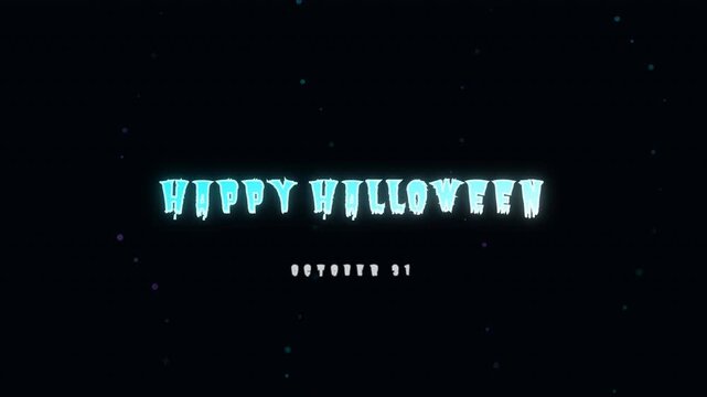 Happy Halloween text on dark background with spooky bokeh particles