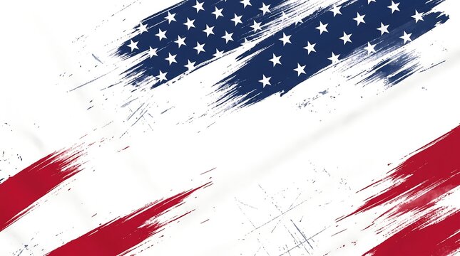 Abstract American flag brush stroke background with grunge paint splatters for patriotic fourth of july celebrations.