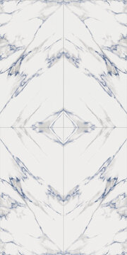 Vertical Symmetrical White and Light Blue Marble Texture, Abstract Bookmatched Stone Pattern with Mirrored Diamond Center for Luxury Interior Design and Architectural Surface Decor Backdrop