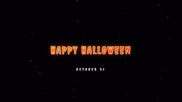 Happy Halloween text with flying orange bats on black background