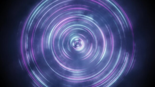 Abstract neon light circles rotating motion background 4k loop footage