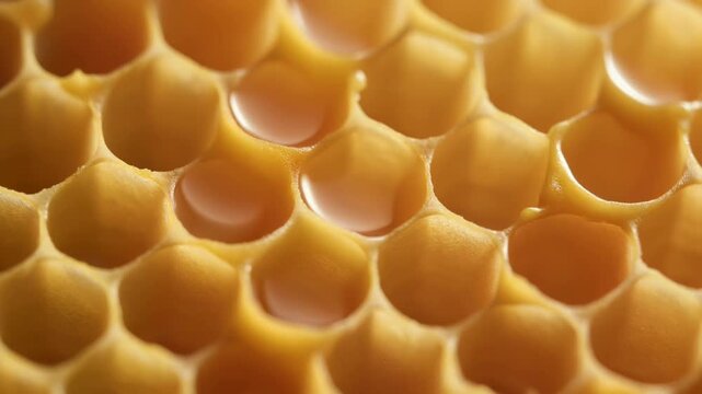 黄金色に輝く蜂の巣のハニカム構造