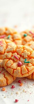 Glittering motichoor cookies with crunchy edges and soft centers, graphic, festival