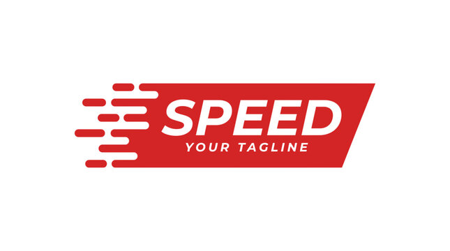 Bold red speed logo design featuring modern geometric motion lines on a clean white background