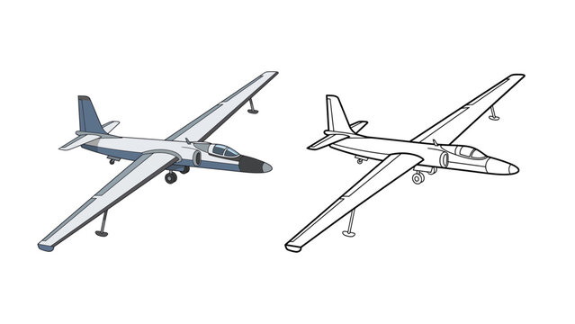 High altitude reconnaissance aircraft detailed vector illustration and outline version for aviation design isolated on white background