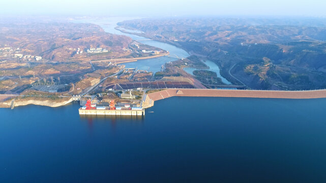Three Gorges Dam China Aerial View with Water Reservoir
