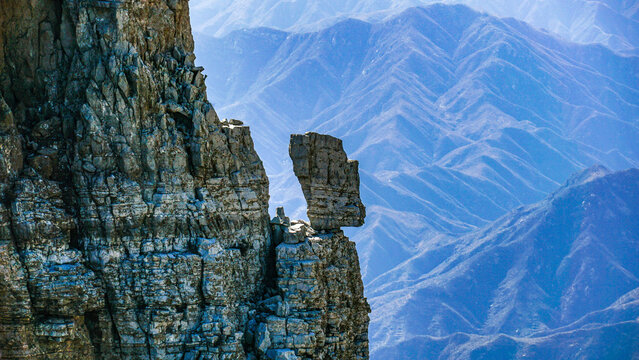 Balanced rock cliff at Baishi Mountain Scenic Area, Baoding, Hebei, China