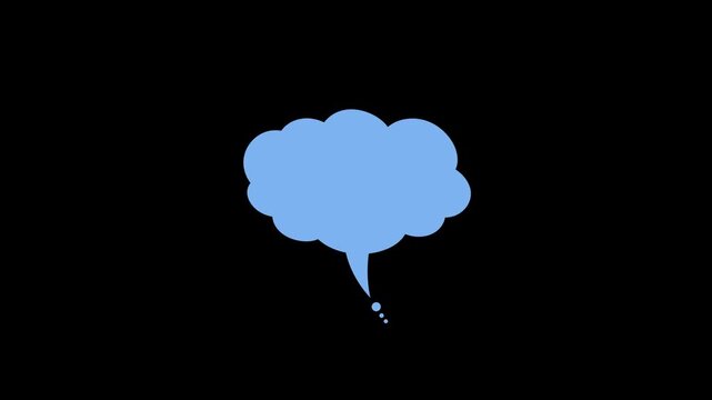 Typing message Blue thought bubble with dots on black background 4k video.