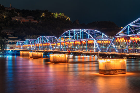 Lanzhou Yellow River Bridge Night View, China