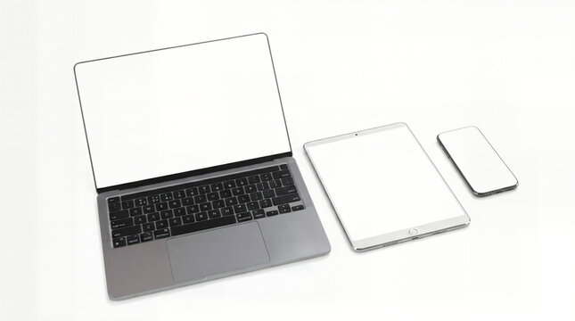 Sleek Electronic Devices Mockup Showing Blank Screens On Clean White Background