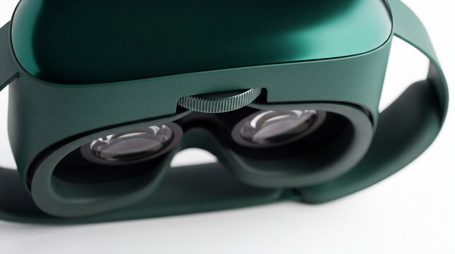 Emerald Green VR Headset Macro Close-Up on Lens Housing and IPD Dial