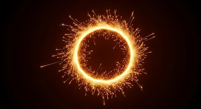 A glowing circular ring of bright orange sparks and embers swirling against a pitch black background, creating a dynamic light trail effect
