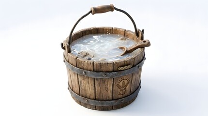Fototapeta premium Old rustic metal bucket with wooden handle