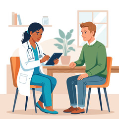 Obraz premium Doctor Consulting Patient in Clinic Room, Health Care and Medical Checkup Illustration