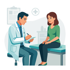 Fototapeta premium Doctor Consulting Patient in Clinic - Medical Consultation and Healthcare Illustration