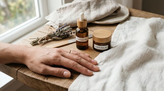 Natural Hand Care Setup with Cuticle Oil and Mandal Balm