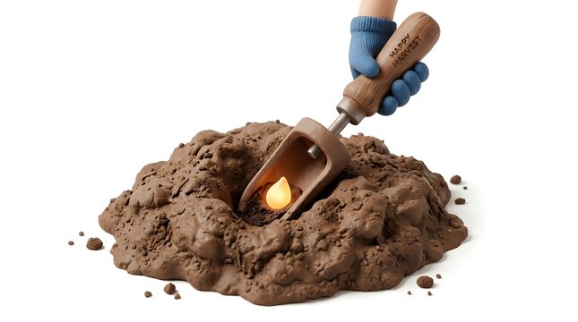 Hand digging chocolate cake with spoon