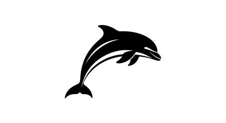Fototapeta premium Minimalist Black Silhouette of a Jumping Dolphin Vector Illustration for Marine Wildlife Conservation and Ocean Life Graphic Design Projects
