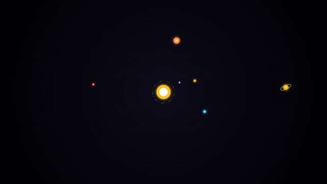Stylized Solar System Orrery Animation with Glowing Sun and Orbiting Keplerian Planets 4K

