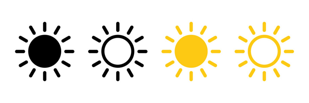 Sun icons vector. Shine sun ray set. Sunshine vector sign. Sunset icon collection