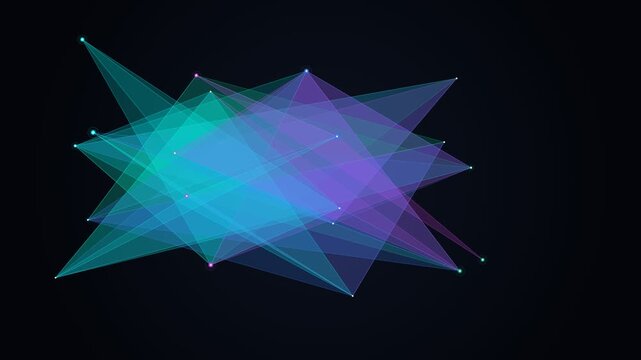Dynamic Voronoi and Delaunay Triangulation Geometric Facet Network with Glowing Wireframe 4K
