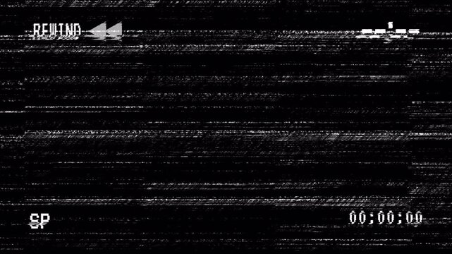 rewind vhs glitch animation rewind VHS Vintage video tape screen on black background 4K Video