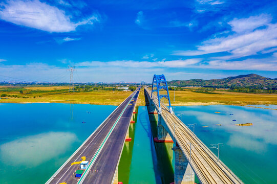 Twin Bridges Across Han River, Xiangyang China - Aerial Photograph