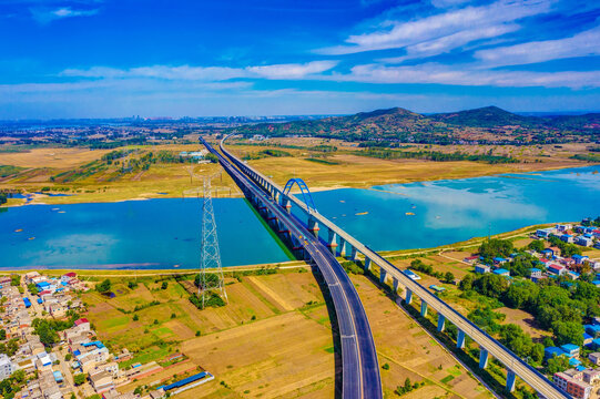 Xiangyang Han River High-Speed Rail Bridge Aerial View