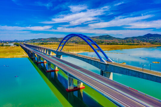 Xiangyang Han River Bridge Aerial View - Modern Engineering and Nature Integration