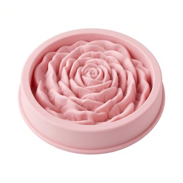 Pink rose flower shaped silicone cake and jelly mold isolated on white background