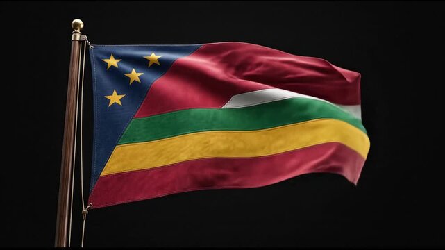 Waving Flag of Solomon Islands with Golden Stars on Blue and Red Fabric