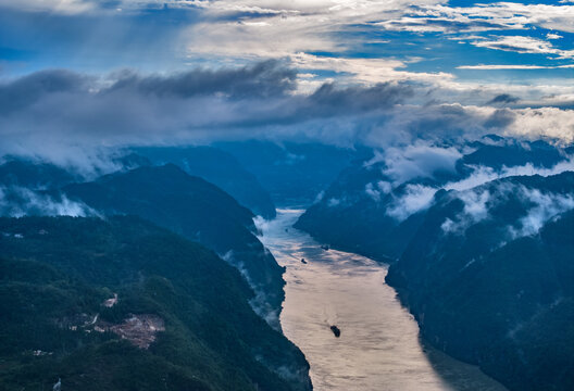 Xiling Gorge Riverscape After Rain, Mountains and Clouds