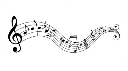 Naklejka premium Musical staff flowing with notes and treble clef design