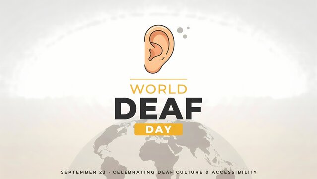 World deaf day celebration concept with a stylized human ear icon over a globe illustration