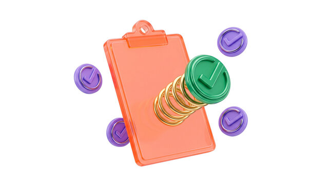 Floating 3D Checklist Board Icon for Project Management and Productivity, Cut Out PNG
