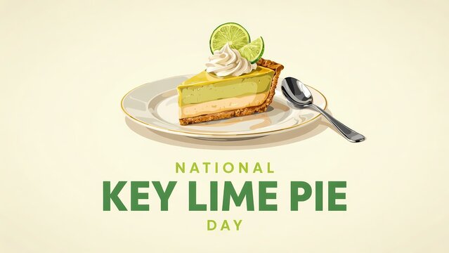 Delicious slice of key lime pie on a plate for national key lime pie day celebration