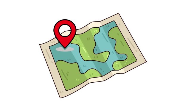 Location Pin Drop Animation on Map Icon, Flat Design Motion Graphic